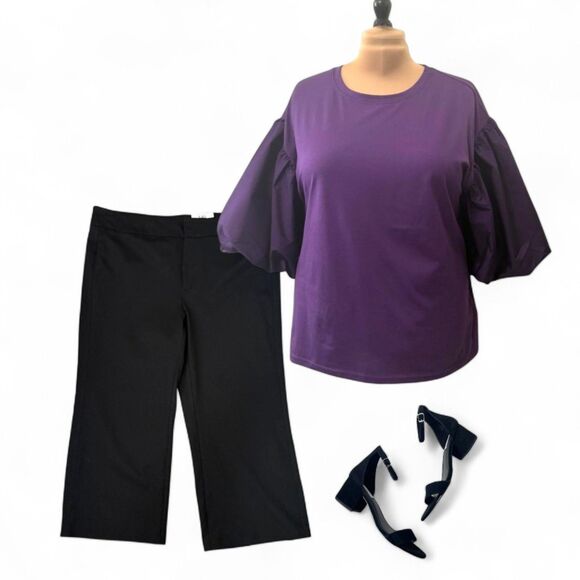 CHARTER CLUB Black Wide Leg Crop Pants, NWT! Size 18 - Picture 2 of 9